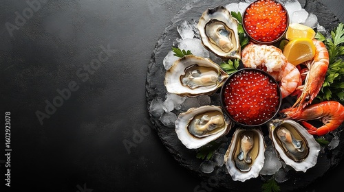 Fresh seafood platter with caviar