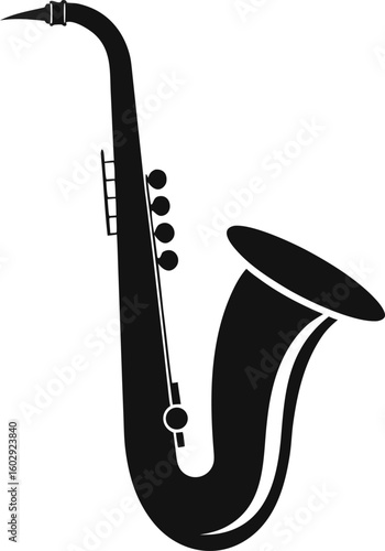 Detailed Black Silhouette Icon of a Saxophone for Music Design
