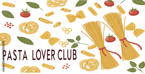 Italian Pasta Ingredients Icons – Stylized Culinary Illustration Set