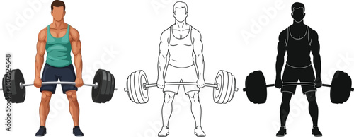 Deadlift exercise illustration vector set for fitness and weightlifting workout plan