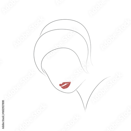 Silhouette of a woman's face made of lines with an emphasis on the lips. Design for lipstick advertising and for the beauty industry. Flat vector design line art style of a female with sensual lips