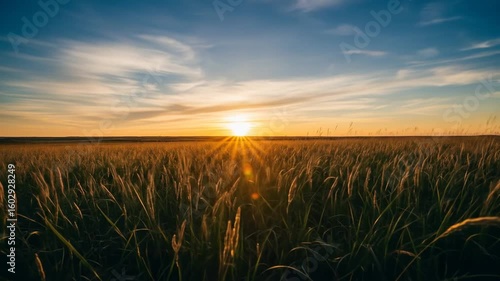 Sunset Over a Grassy Field