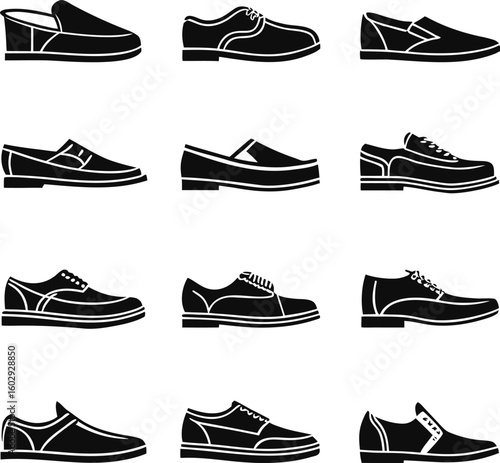 Collection of men s casual loafer footwear icons in a clean modern silhouette style
