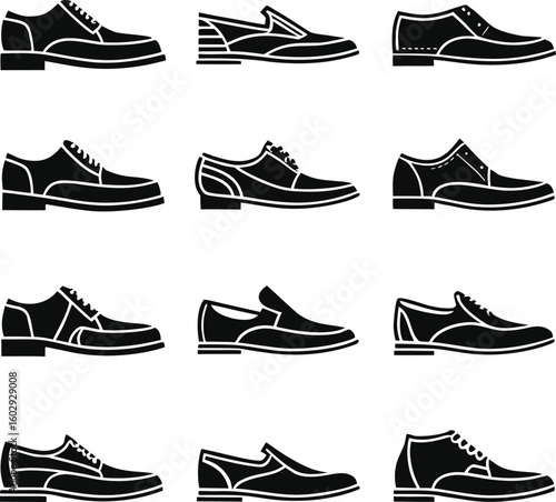 Collection of classic formal men s footwear icons in a distinct silhouette style