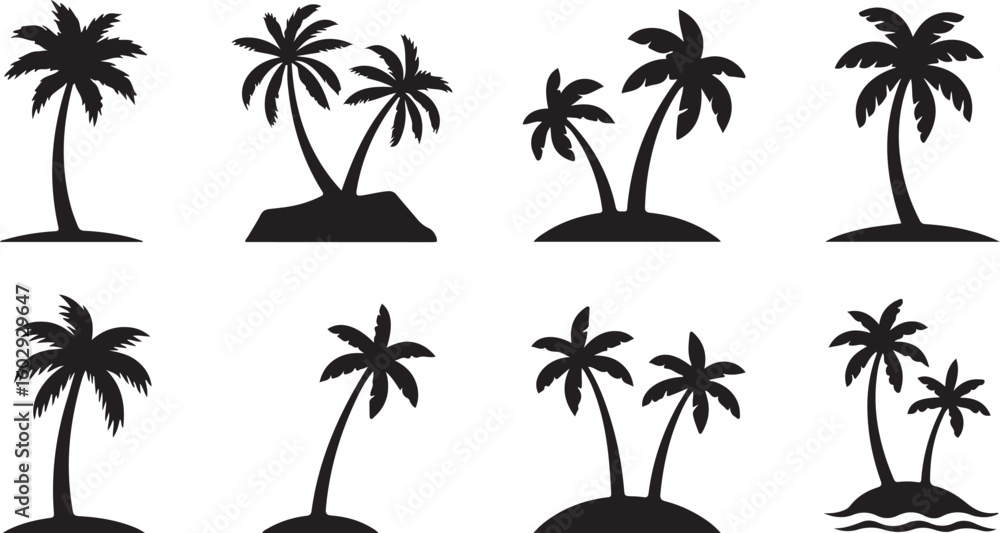 Fototapeta premium Silhouette Palm Trees Collection for Tropical Summer Vacation Designs