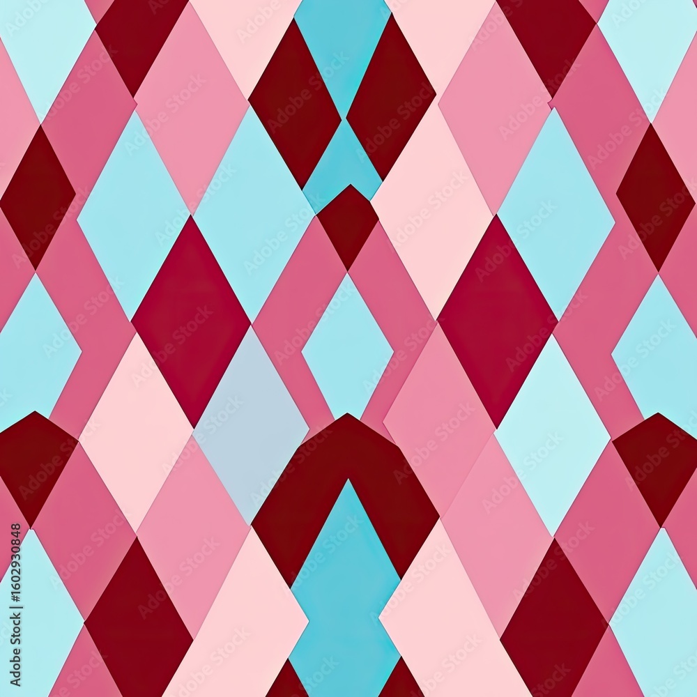 Obraz premium Geometric Diamond Pattern Pink, Burgundy, and Sky Blue Polygon Arrangement Backdrop