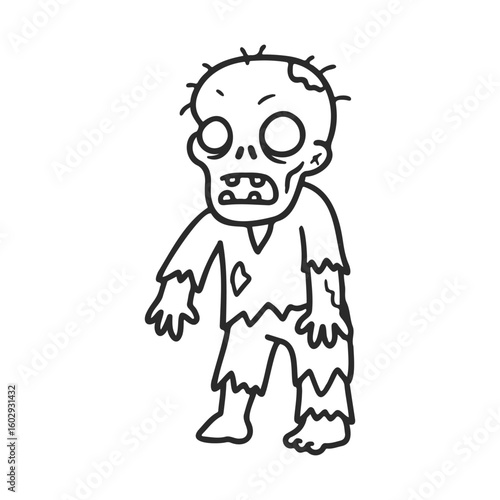 Cartoon style zombie in tattered clothing illustration – stock vector icon in line style