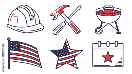 Vector Icon Set for Labor Day – Flat Design Tools, Workers, Hard Hats, and Industry Symbols


