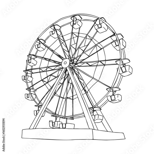 Ferris wheel line art: minimalist outline of amusement park ride – stock vector icon in line style