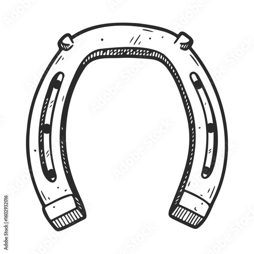 Hand-drawn vintage horseshoe illustration symbolizing luck and good fortune – stock vector icon in line style