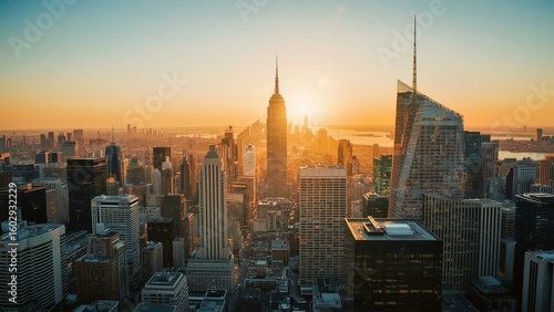 8K Resolution. New York City skyline sunset skyscrapers urban landscap © PremiumPhoto