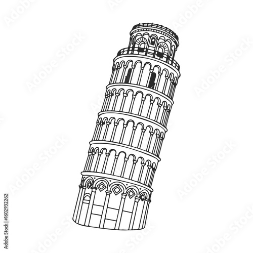 Line art illustration of the leaning tower of pisa – stock vector icon in line style
