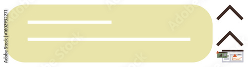 Rounded rectangle menu with arrows for dropdown navigation. Small multimedia thumbnails. Ideal for user interface, mobile app, web design, navigation system, multimedia, interactivity, simple flat