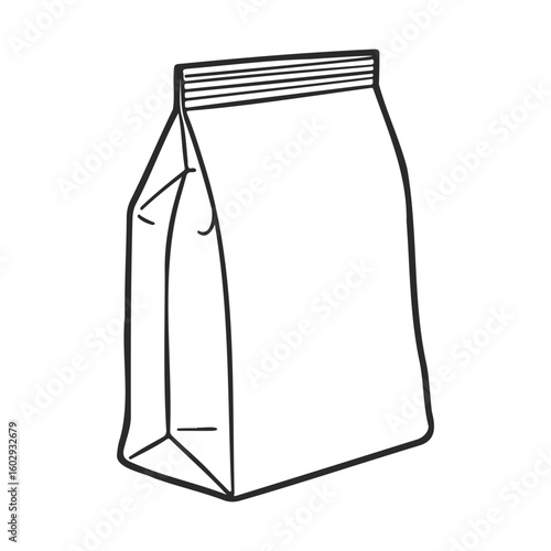 Simple line drawing of blank coffee bag with sealed top – stock vector icon in line style