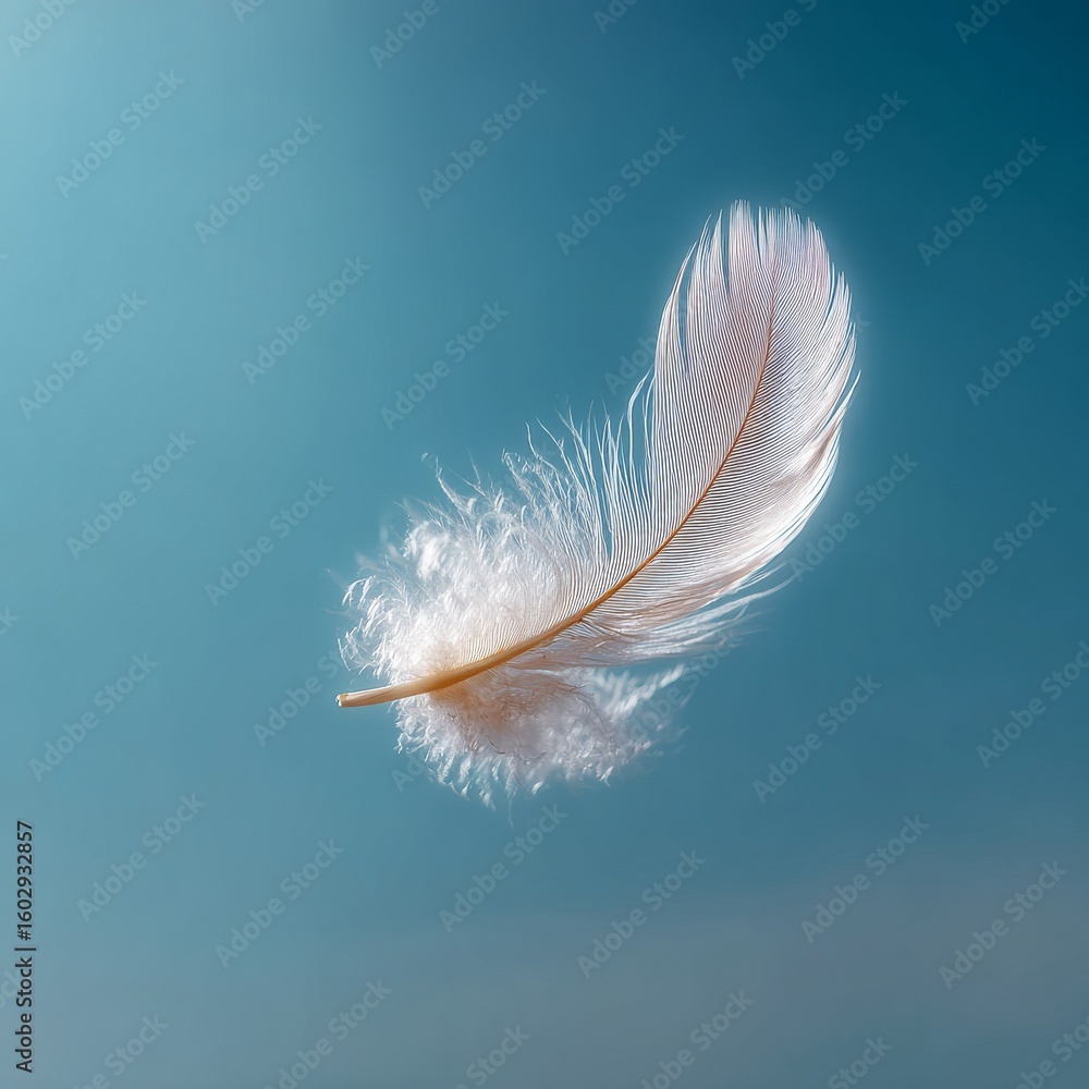 Obraz premium Soft Feather Floating Gracefully Against a Blue Background