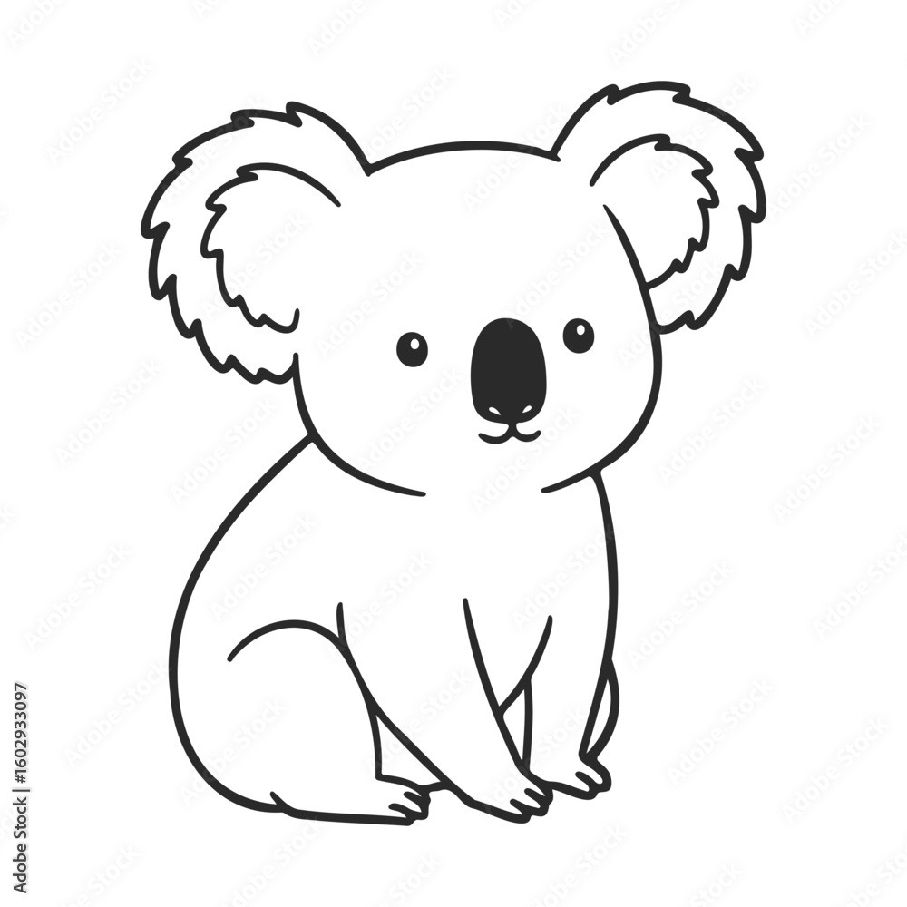 Obraz premium Adorable black and white koala illustration with simple line art design – stock vector icon in line style