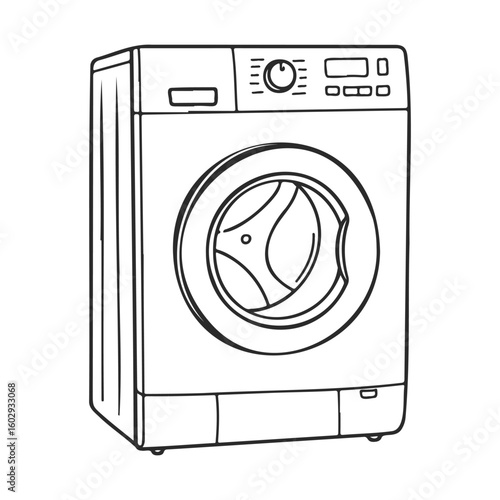 Outline of modern washing machine with control panel and front loading design – stock vector icon in line style