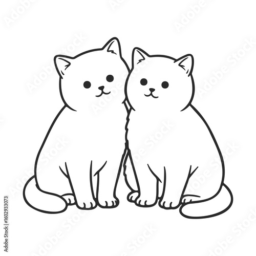 Adorable cartoon cats cuddling together in simple line art – stock vector icon in line style