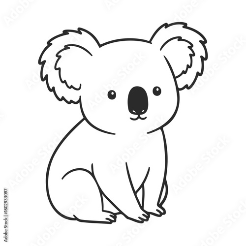 Adorable black and white koala illustration with simple line art design – stock vector icon in line style