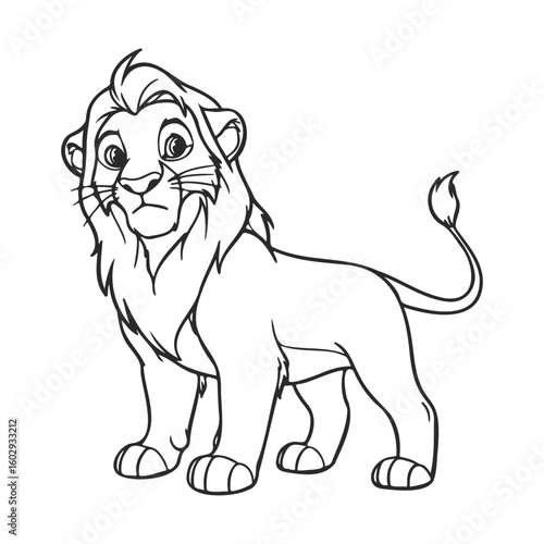 Lion coloring page for kids with playful cartoon style – stock vector icon in line style