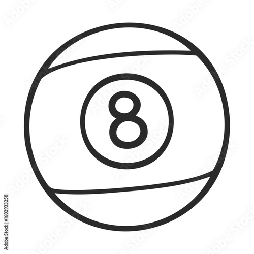 Minimalist black and white eight ball illustration – stock vector icon in line style