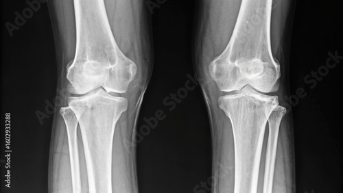 X-ray image of human knees showing bone structure and joint alignment clearly.