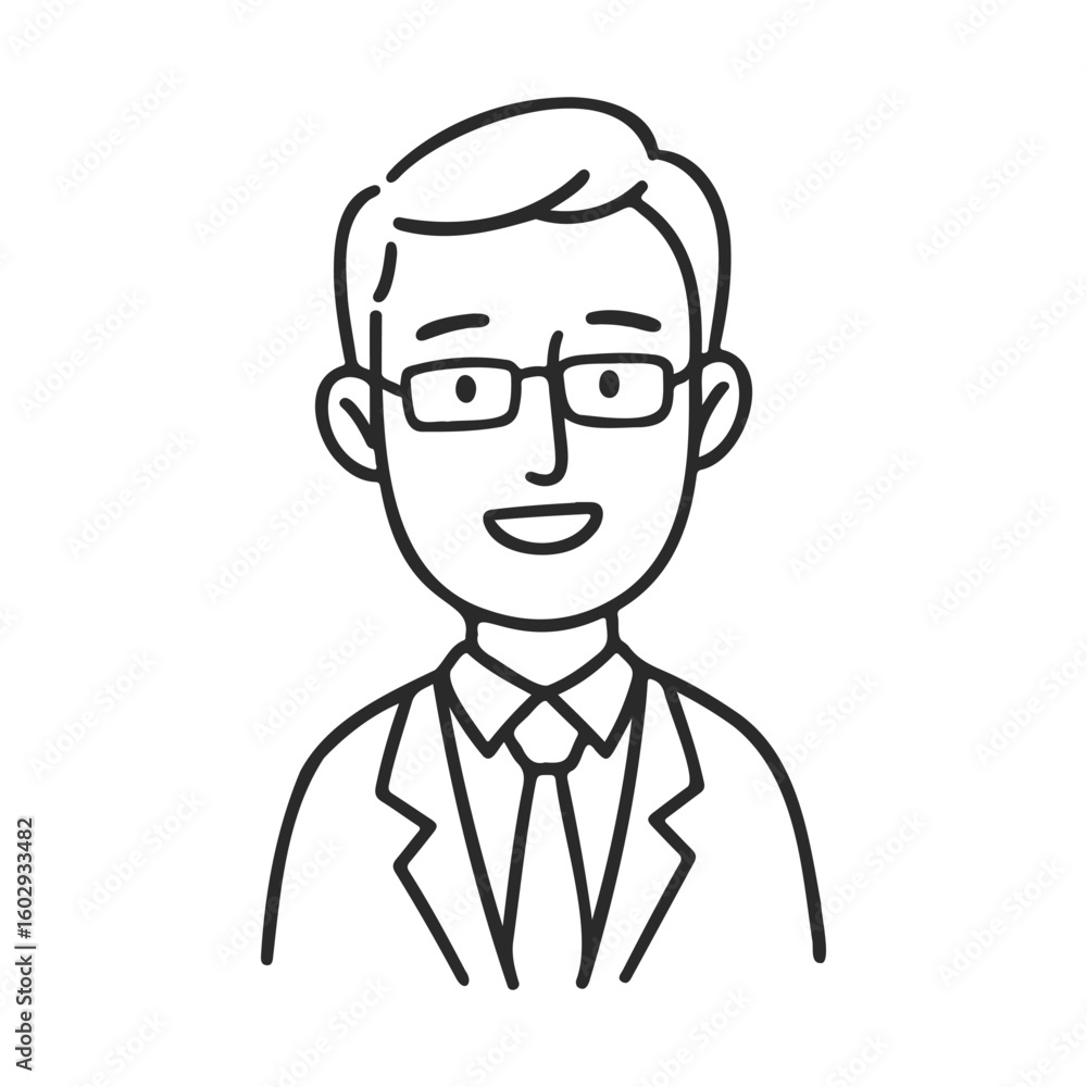 Cartoon male character with glasses in a suit and tie – stock vector icon in line style Cartoon male character with glasses in a suit and tie – stock vector icon in line style