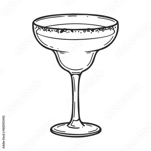 Elegant vintage martini glass sketch in black and white line art style – stock vector icon in line style