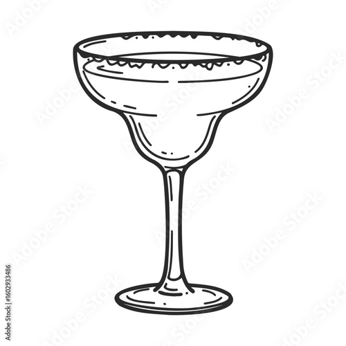 Black and white sketch of empty margarita glass with flat base and detailed rim – stock vector icon in line style