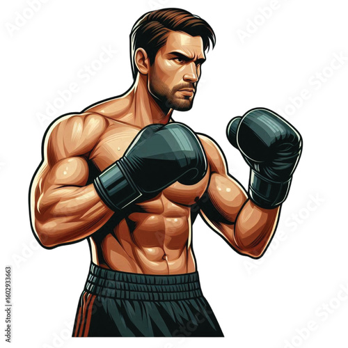 Boxer Man Punching Fitness illustration