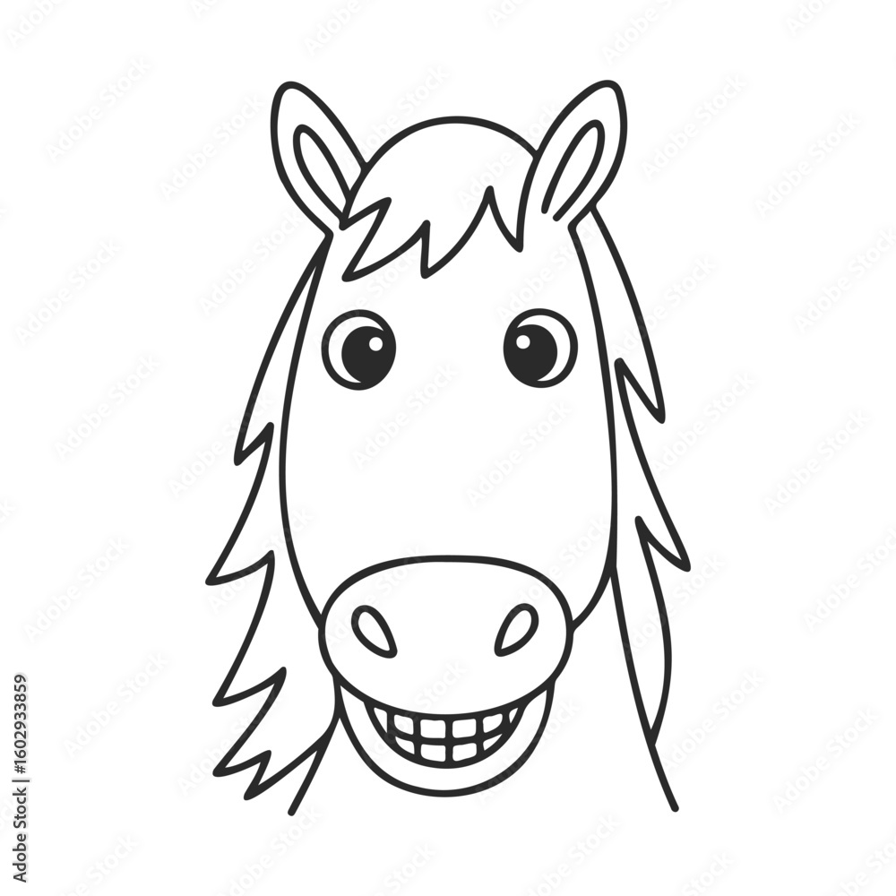 Cartoon smiling horse face line drawing on white background – stock vector icon in line style Cartoon smiling horse face line drawing on white background – stock vector icon in line style
