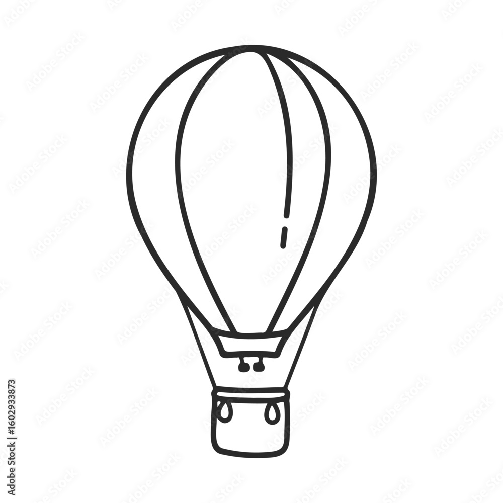 Simple black and white hot air balloon drawing – stock vector icon in line style Simple black and white hot air balloon drawing – stock vector icon in line style