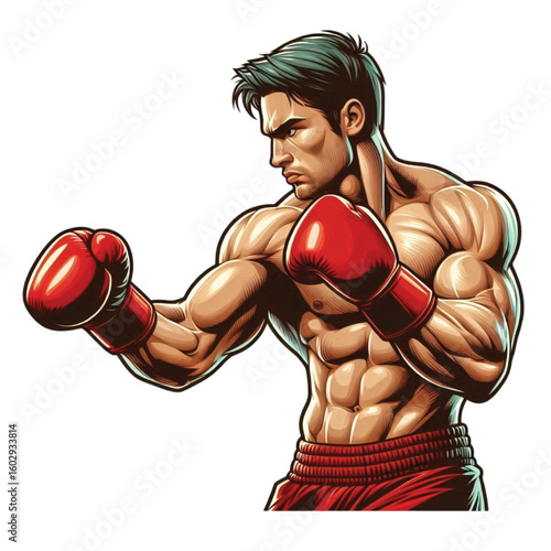 Boxer Man Punching Fitness illustration