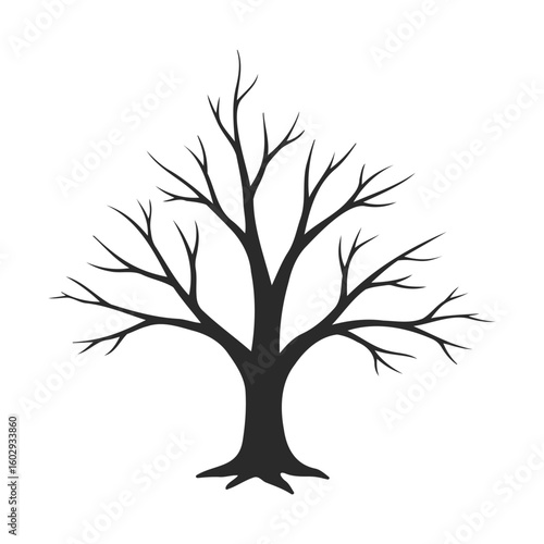Silhouette of a leafless tree with bare branches on white background – stock vector icon in line style