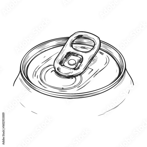 Black and white line drawing of a soda can with open tab – stock vector icon in line style