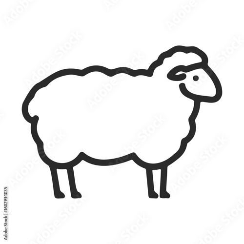 Simple black and white outline of a sheep with minimalist design – stock vector icon in line style