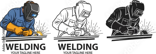 Welding services logo design for metal fabrication and repair work vector template