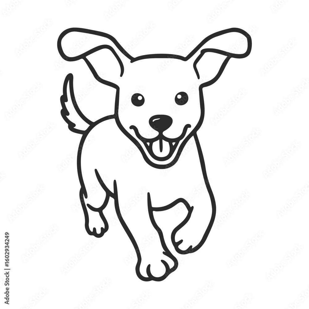 Naklejka premium Cute cartoon puppy bounding happily with wagging tail and perky ears – stock vector icon in line style
