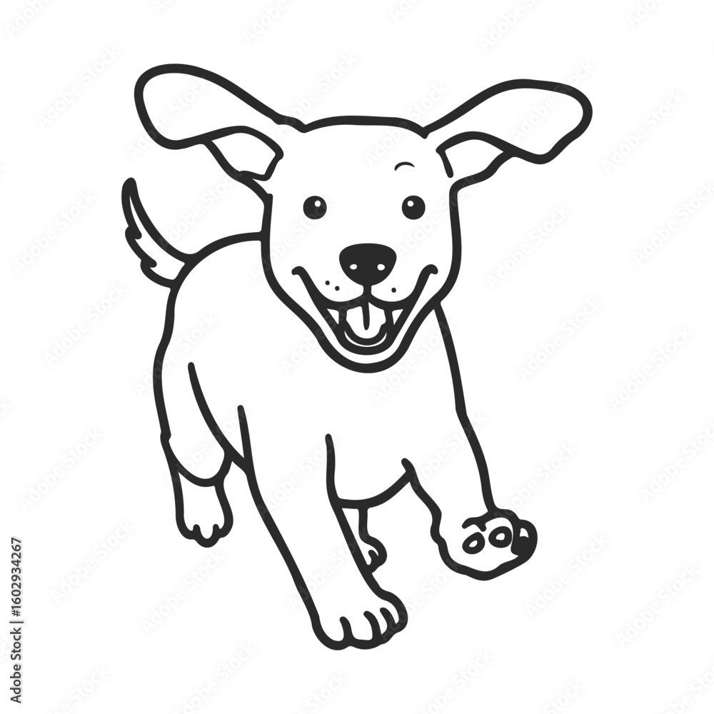 Fototapeta premium Playful puppy sketch with happy expression and wagging tail – stock vector icon in line style