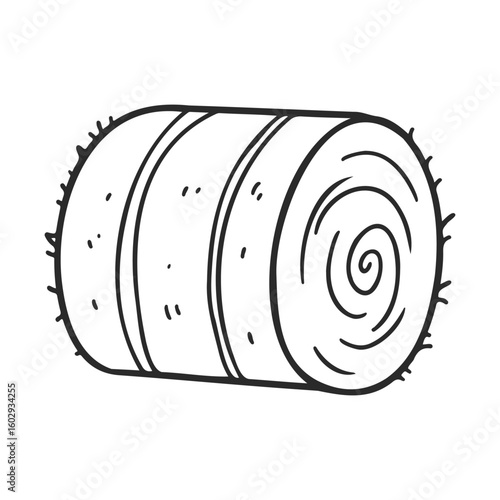 Black and white illustration of hay bale with spiral design – stock vector icon in line style