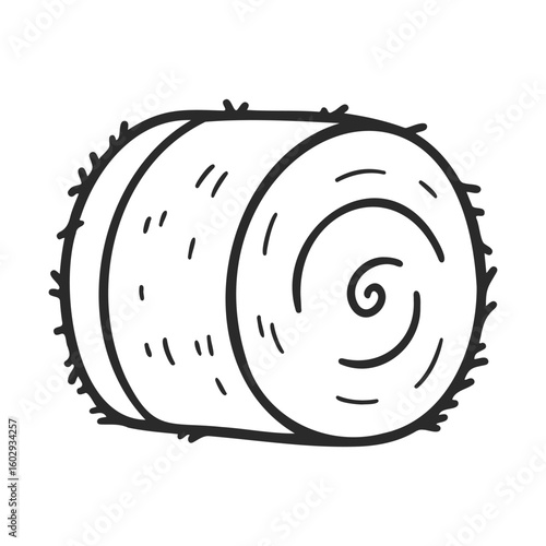 Illustrated hay bale sketch in black and white – stock vector icon in line style