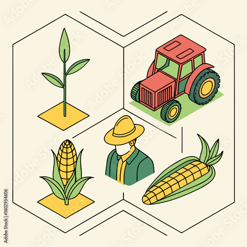 Farmer and Tractor with Corn Harvest.