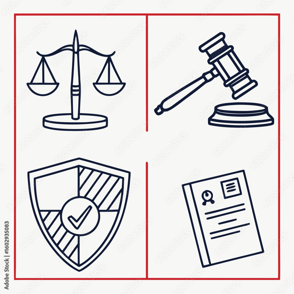 Fototapeta premium Legal Icons Justice Law Security and Documentation.