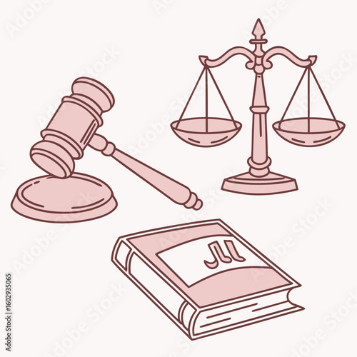 Law Gavel Scales and Book Illustration.