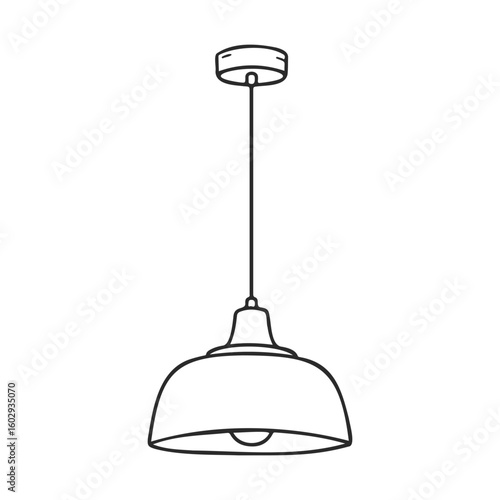 Minimalist black pendant light fixture hanging from ceiling – stock vector icon in line style