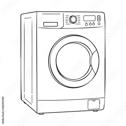 Illustration of modern front-loading washing machine outline – stock vector icon in line style