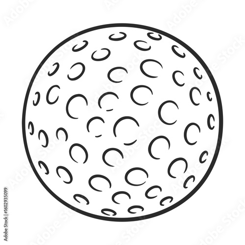 Simple black and white golf ball illustration with dimpled pattern – stock vector icon in line style