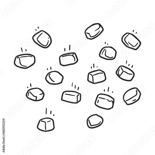 Hand-drawn floating ice cubes illustration in black and white with simple lines – stock vector icon in line style