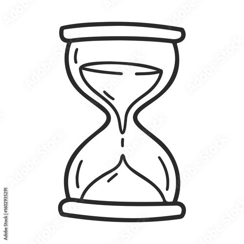 Simple black and white hourglass drawing with flowing sand – stock vector icon in line style