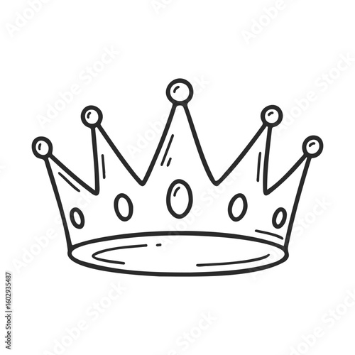 Hand-drawn crown sketch with simple black lines and circular accents – stock vector icon in line style